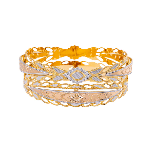 22K Yellow & White Gold Bangle Set of 2 in Size 2.8 (50.3 gm) | 



Discover the allure of wearing these two elegant 22k yellow and white gold bangles by Virani ...