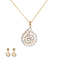 18K Multi-Tone Gold Pendant Necklace Set w/ 1.06 Carat Diamonds (10.2gm)