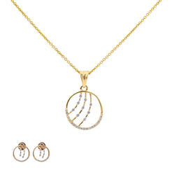 18K Multi-Tone Gold Pendant Necklace Set w/ 0.29 Carat Diamonds (5.35gm)