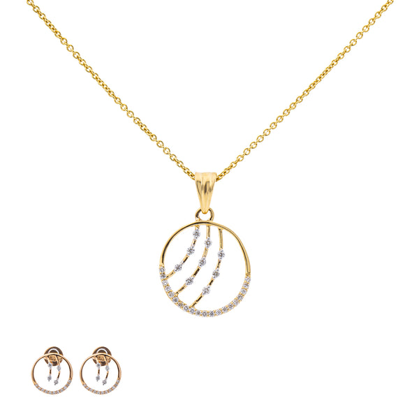 18K Multi-Tone Gold Pendant Necklace Set w/ 0.29 Carat Diamonds (5.35gm) | 



Dazzle effortlessly with this 18k multi-tone gold and diamond pendant set from Virani Jeweler...