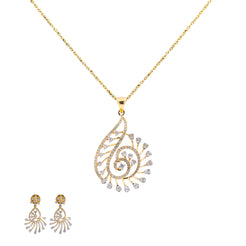 18K Yellow Gold Pendant Necklace Set w/ 1.21Carat Diamonds (13.57gm)