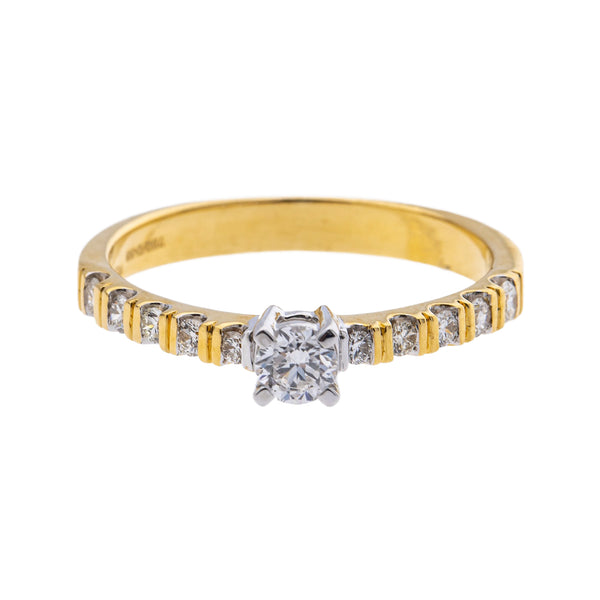 18K Multi-Tone Gold & 0.38 Carat Diamond Ring in Size 6.5 (2.83gm) | Dazzle with sophistication in this 18k yellow and white gold diamond ring by Virani Jewelers—a st...