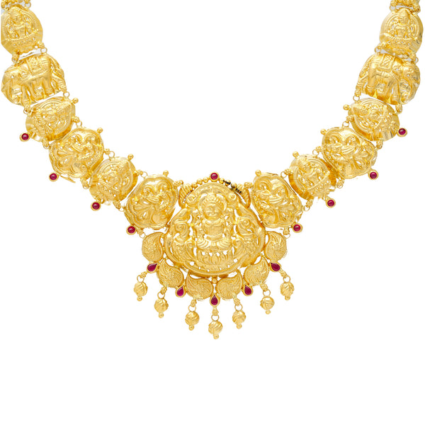 22K Yellow Gold & Ruby Laxmi Necklace (21.8gm) | 



This 22k gold Laxmi necklace from Virani Jewelers epitomizes the beauty of gold Temple jewelr...