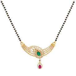 22K Yellow Gold, CZ, Emerald & Ruby Mangalsutra Chain - 20 Inch (15.1gm)