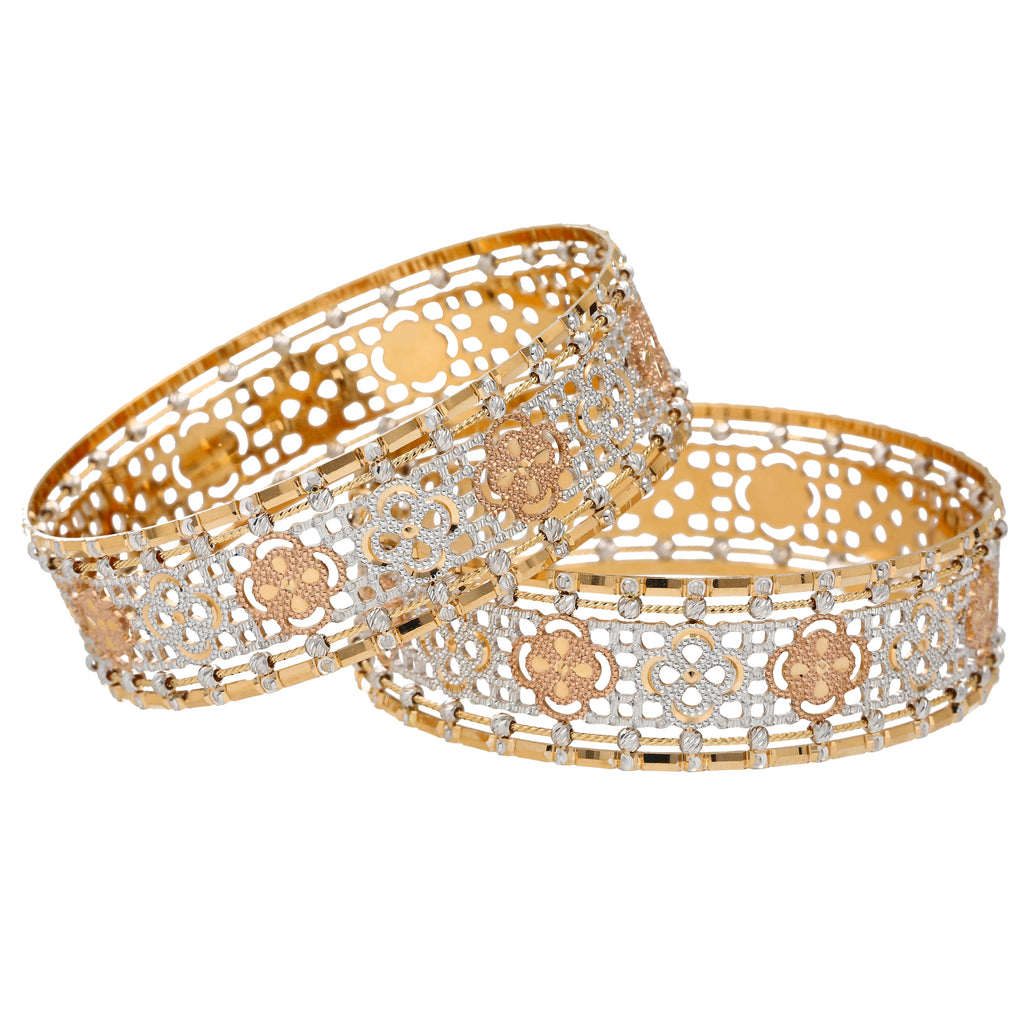 22K Multi-Tone Gold Bangle Set of 2 (75gm) | 



Virani Jewelers offers your this stylish set of 22k multi-tone gold bangles that beautifully ...