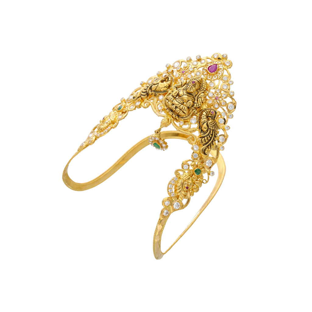 22K Yellow Gold Temple Vanki Arm Bracelet For Kids w/ Emerald, Ruby, & CZ (30.7grams) | 



This radiant 22k yellow gold and gemstone Temple Vanki arm bracelet for kids by Virani Jewele...