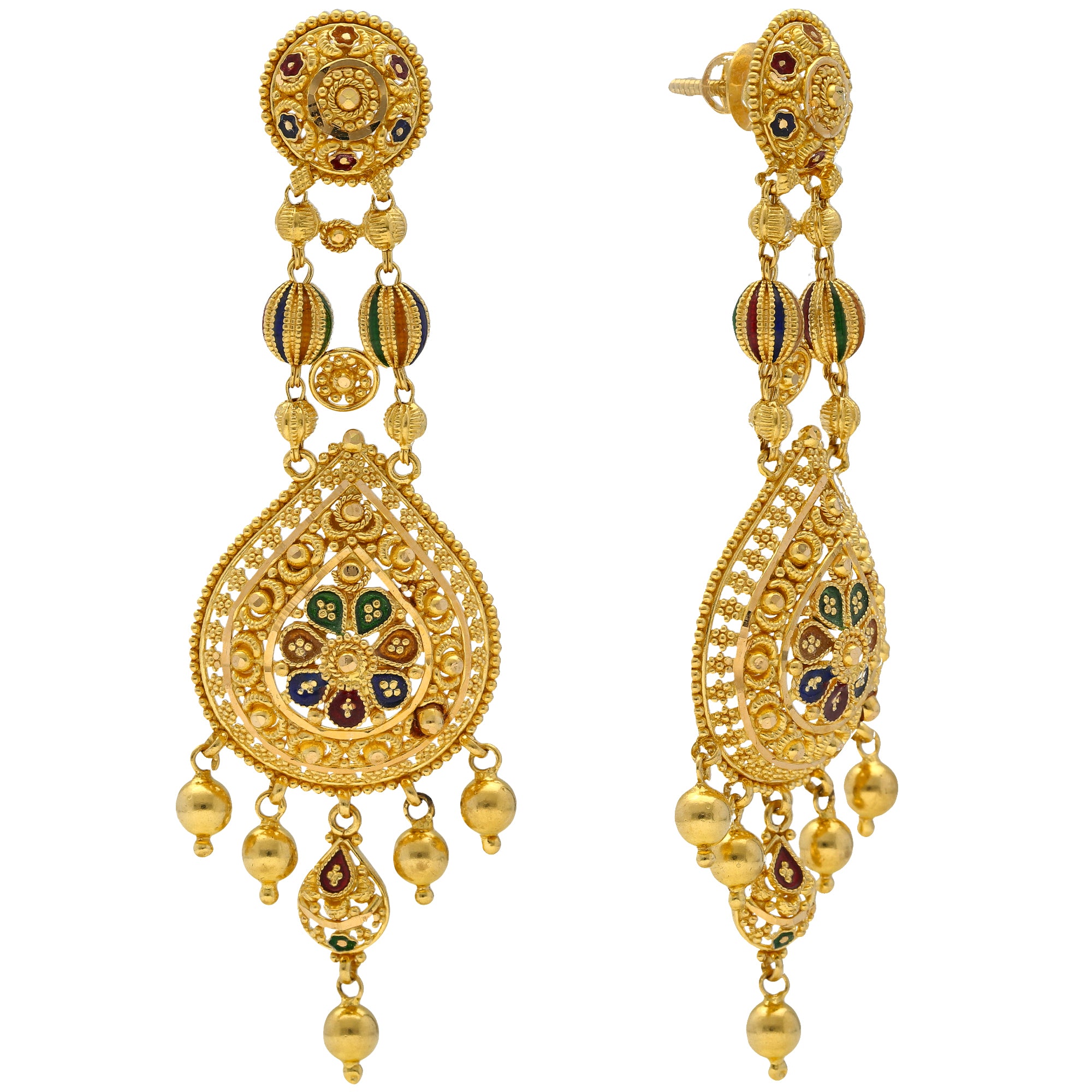 Buy Online Smart Carved Gold Colour with Green and White Stones Chandbali  Earrings for Girls and Women – One Stop Fashion