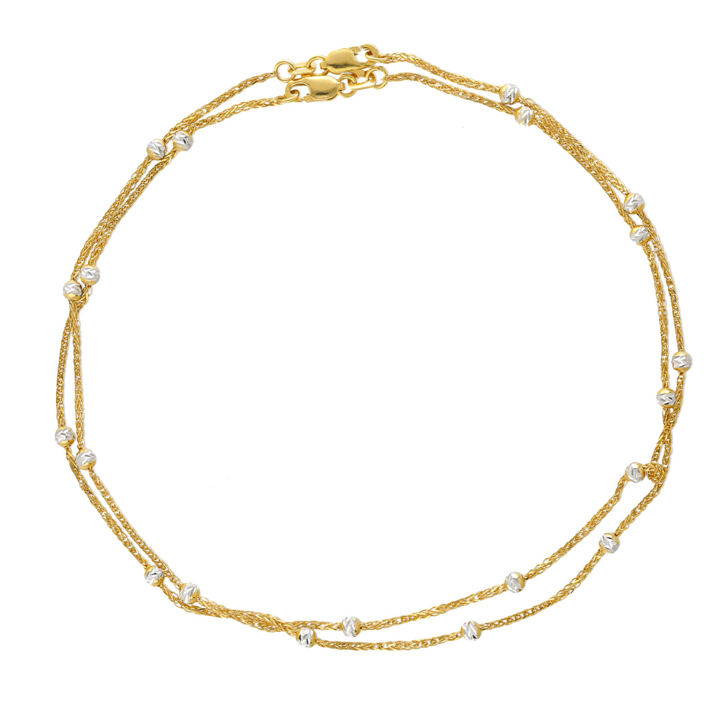 22K Yellow & White Gold Beaded Anklet Set (6.8gm) | 


Let your ankle bear the whispers of regal heritage with our 22k gold anklet set.   Virani Jewe...