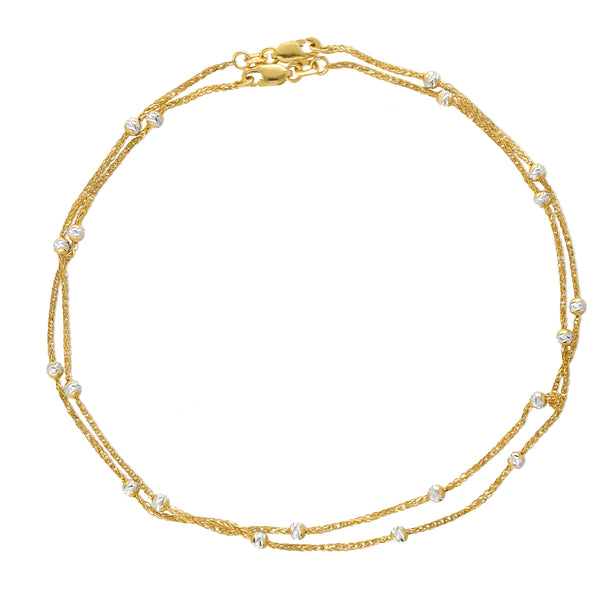 22K Yellow & White Gold Beaded Anklet Set (6.8gm) | 


Let your ankle bear the whispers of regal heritage with our 22k gold anklet set.   Virani Jewe...