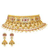 22K Yellow Gold Antique Choker Necklace Set w/ Kundan, Ruby, Pearls & Uncut Diamonds (98.9gm) | 



Virani Jewelers offers you this beautiful 22k yellow gold antique choker necklace and earring...