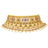 22K Yellow Gold Antique Choker Necklace Set w/ Kundan, Ruby, Pearls & Uncut Diamonds (98.9gm) | 



Virani Jewelers offers you this beautiful 22k yellow gold antique choker necklace and earring...