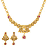 22K Yellow Gold Antique Necklace Set w/ Ruby & CZ (36.5gm) |  




Experience the luxury of traditional Indian gold jewelry with this 22k gold necklace and ea...