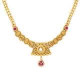 22K Yellow Gold Antique Necklace Set w/ Ruby & CZ (36.5gm) |  




Experience the luxury of traditional Indian gold jewelry with this 22k gold necklace and ea...