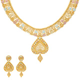 22K Yellow Gold Antique Necklace Set (58.4gm) | 



This 22k yellow gold necklace and earring set showcases a stunning combination of cultural be...