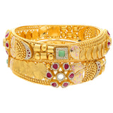 22K Yellow Gold Bangle Set of 2 w/ Kundan, Emerald, CZ, & Ruby (57.5gm) | 



The timeless allure of 22k gold jewelry is beautifully captured in this set of 22k gold and g...