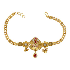 22K Yellow Gold Choker Necklace w/ Ruby & Kundan (21.5gm)