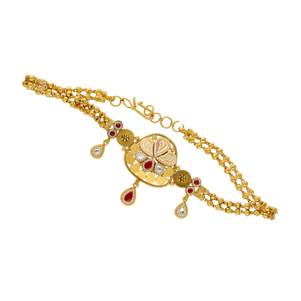 22K Yellow Gold Choker Necklace w/ Kundan & Ruby (20gm) | This 22k yellow gold necklace by Virani Jewelers is a perfect blend of tradition and sophisticati...