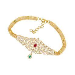 22K Yellow Gold Choker Necklace w/ CZ, Emerald & Ruby (29.7gm)