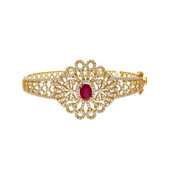 22K Yellow Gold Bangle w/ CZ &Ruby (20gm)