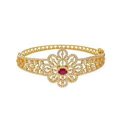 22K Yellow Gold Bangle w/ CZ &Ruby (23.5gm)