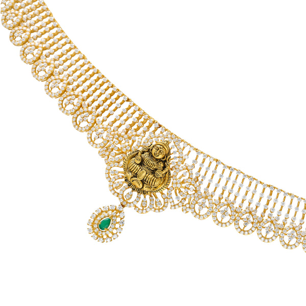 22K Yellow Gold Choker Necklace w/ CZ & Emerald (47.2gm) | This 22k yellow gold choker necklace by Virani Jewelers captures the timeless allure of Indian je...