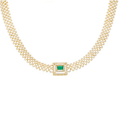 22K Yellow Gold Choker Necklace w/ CZ & Emerald (24gm)