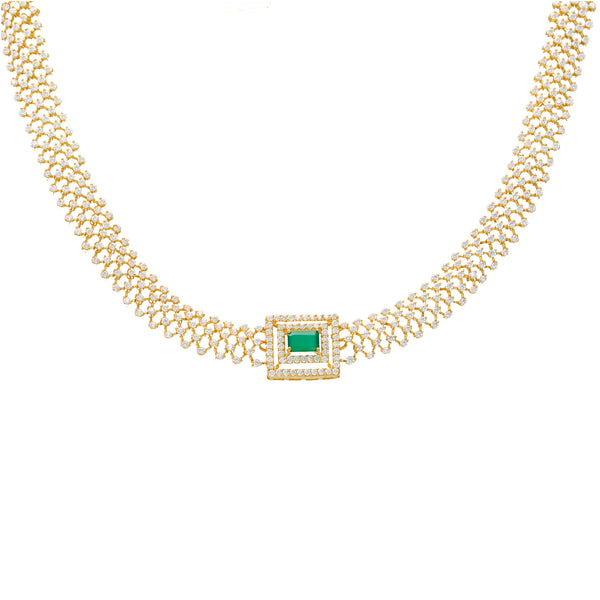 22K Yellow Gold Choker Necklace w/ CZ & Emerald (24gm) | This 22k yellow gold choker necklace from Virani Jewelers embodies the opulence of modern Indian ...