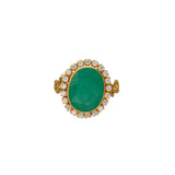 22K Yellow Gold, CZ & Emerald Cocktail Ring (10gm) | This 22k yellow gold cocktail ring by Virani Jewelers is an exquisite blend of Indian jewelry des...