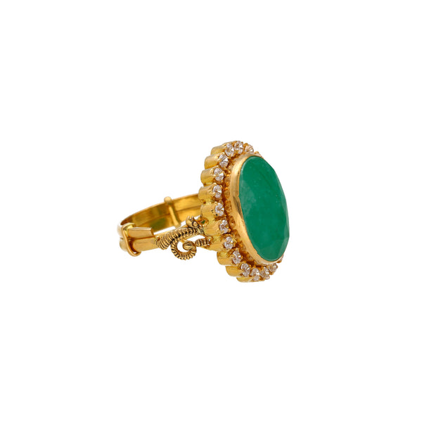 22K Yellow Gold, CZ & Emerald Cocktail Ring (10gm) | This 22k yellow gold cocktail ring by Virani Jewelers is an exquisite blend of Indian jewelry des...