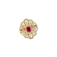 22K Yellow Gold, CZ & Ruby Cocktail Ring (5.9gm)