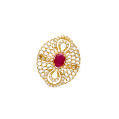 22K Yellow Gold, CZ, and Ruby Cocktail Ring (6.7grams)