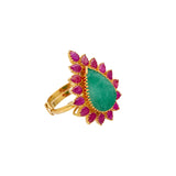 22K Yellow Gold, Emerald, and Ruby Cocktail Ring (8 grams) | 



This luxurious 22k gold, emerald, and ruby ring by Virani Jewelers is a stunning example of I...