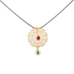 22K Yellow Gold, Emerald, Ruby, and CZ Pendant (8.5 grams)