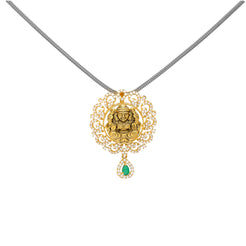 22K Yellow Gold, Emerald, and CZ Temple Pendant (8.4 grams)