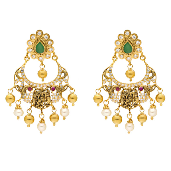 22K Yellow Gold, Emerald, Ruby, Pearls and CZ Temple Earrings (15.5 grams) | 



Crafted in 22k yellow gold, these stunning emerald, ruby, and cubic zirconia earrings blend t...