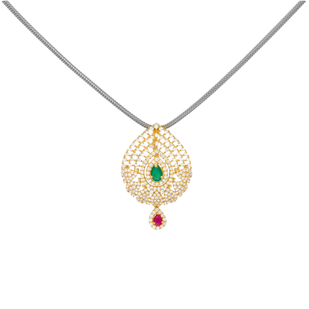 22K Yellow Gold, Emerald, Ruby and CZ Pendant (7.4 grams) | 



This 22k yellow gold and gemstone pendant by Virani Jewelers features vibrant emeralds, rubie...