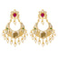 22K Yellow Gold, Emerald, Ruby, Pearls and CZ Chandbali Temple Earrings (17.5 grams)