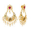 22K Yellow Gold, Emerald, Ruby, Pearls and CZ Chandbali Temple Earrings (17.5 grams)