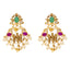 22K Yellow Gold, Emerald, Ruby, Pearls and CZ Chandbali Temple Earrings (15.8 grams)