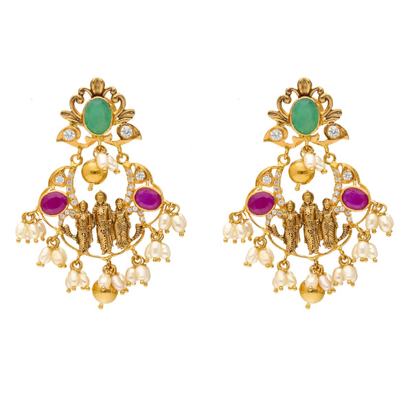 22K Yellow Gold, Emerald, Ruby, Pearls and CZ Chandbali Temple Earrings (15.8 grams) | 



Featuring lustrous 22k yellow gold, these chandbali temple earrings highlight the elegance of...