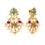 22K Yellow Gold, Emerald, Ruby, Pearls and CZ Chandbali Temple Earrings (15.8 grams)