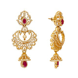 22K Yellow Gold, Ruby, Pearls and CZ Earrings (25.2 grams) | 



Handcrafted from 22k gold and adorned with exquisite ruby, cubic zirconia, and pearls, these ...