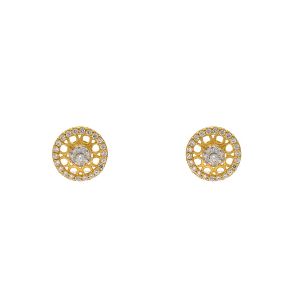 22K Yellow Gold & CZ Stud Earrings (3.5gm) | Virani Jewelers introduces luminous beauty in these 22k gold and cz earrings. Each cubic zirconia...