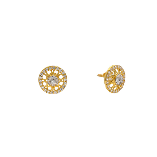 22K Yellow Gold & CZ Stud Earrings (3.5gm) | Virani Jewelers introduces luminous beauty in these 22k gold and cz earrings. Each cubic zirconia...