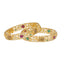 22K Yellow Gold Temple Bangle Set w/ CZ, Emeralds & Rubies (33.6gm)