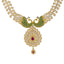 A close-up image of the 22K gold pendant and peacock accents on the necklace from Virani Jewelers.