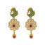 An image of the matching 22K gold earrings with peacock accents from Virani Jewelers.