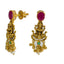 An image of two beautiful 22K gold earrings with Laxmi designs from Virani Jewelers