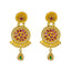 A close-up image of the gemstone embellishments on the Indian gold earrings from Virani Jewelers.