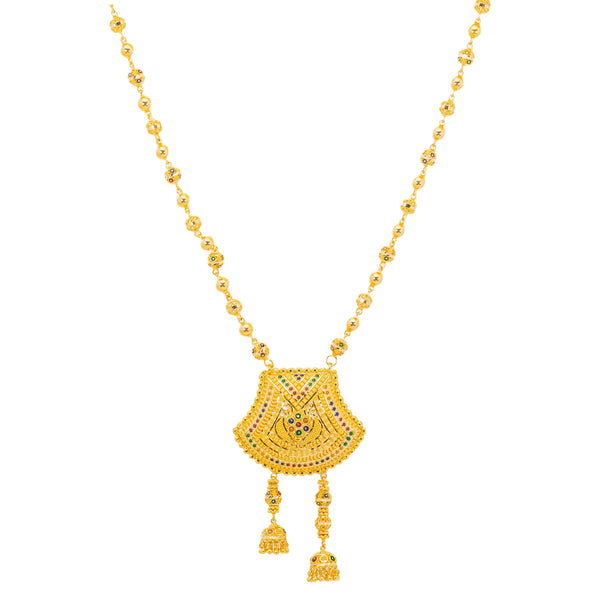 22K Yellow Gold Meenakari Jewelry Set (86.9gm) | 


The subtle enamel details creating the beautiful Meenakari pattern makes this minimal 22k gold...